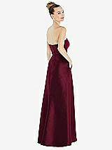 Alt View 3 Thumbnail - Cabernet Strapless Satin Gown with Draped Front Slit and Pockets