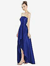 Alt View 2 Thumbnail - Cobalt Blue Strapless Satin Gown with Draped Front Slit and Pockets