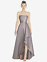 Alt View 1 Thumbnail - Cashmere Gray Strapless Satin Gown with Draped Front Slit and Pockets