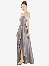 Alt View 2 Thumbnail - Cashmere Gray Strapless Satin Gown with Draped Front Slit and Pockets