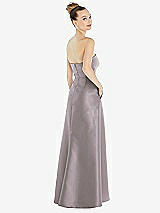 Alt View 3 Thumbnail - Cashmere Gray Strapless Satin Gown with Draped Front Slit and Pockets
