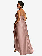 Rear View Thumbnail - Neu Nude Strapless Satin Gown with Draped Front Slit and Pockets