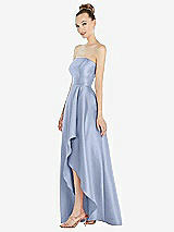 Alt View 2 Thumbnail - Sky Blue Strapless Satin Gown with Draped Front Slit and Pockets