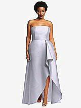 Front View Thumbnail - Silver Dove Strapless Satin Gown with Draped Front Slit and Pockets
