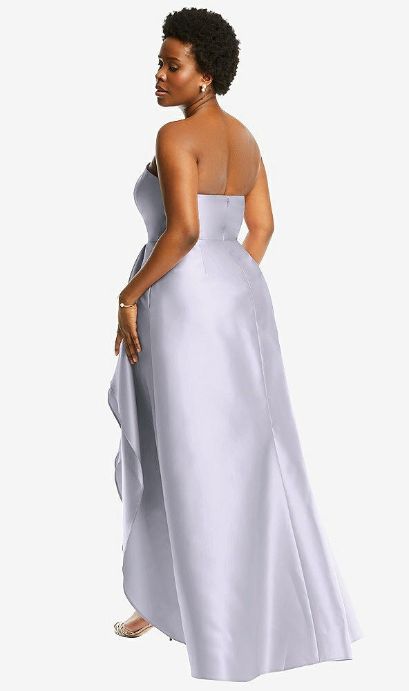Back View - Silver Dove Strapless Satin Gown with Draped Front Slit and Pockets