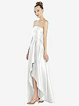 Alt View 2 Thumbnail - White Strapless Satin Gown with Draped Front Slit and Pockets
