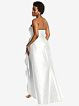 Rear View Thumbnail - White Strapless Satin Gown with Draped Front Slit and Pockets