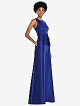 Side View Thumbnail - Cobalt Blue Jewel-Neck V-Back Maxi Dress with Mini Sash