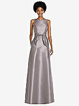 Front View Thumbnail - Cashmere Gray Jewel-Neck V-Back Maxi Dress with Mini Sash