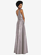 Rear View Thumbnail - Cashmere Gray Jewel-Neck V-Back Maxi Dress with Mini Sash