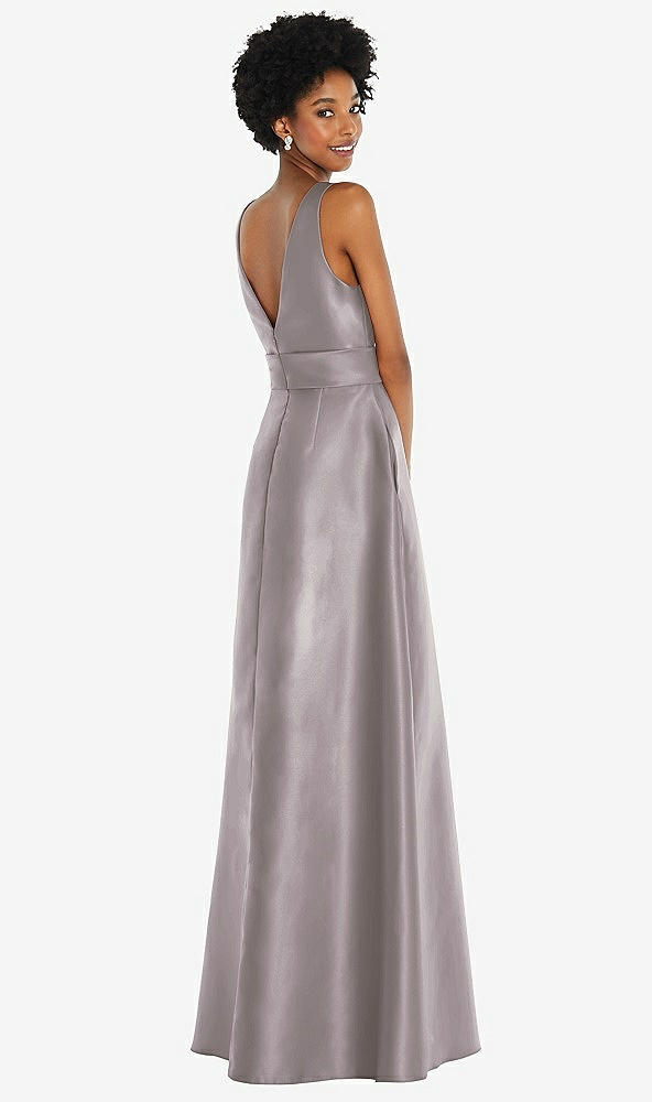 Back View - Cashmere Gray Jewel-Neck V-Back Maxi Dress with Mini Sash