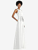 Side View Thumbnail - White Jewel-Neck V-Back Maxi Dress with Mini Sash