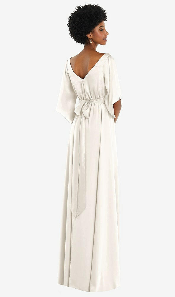 Back View - Ivory Asymmetric Bell Sleeve Wrap Maxi Dress with Front Slit
