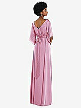 Rear View Thumbnail - Powder Pink Asymmetric Bell Sleeve Wrap Maxi Dress with Front Slit