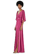 Side View Thumbnail - Tea Rose Asymmetric Bell Sleeve Wrap Maxi Dress with Front Slit