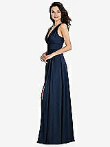 Side View Thumbnail - Midnight Navy Shirred Shoulder Criss Cross Back Maxi Dress with Front Slit