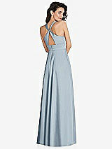 Rear View Thumbnail - Mist Shirred Shoulder Criss Cross Back Maxi Dress with Front Slit