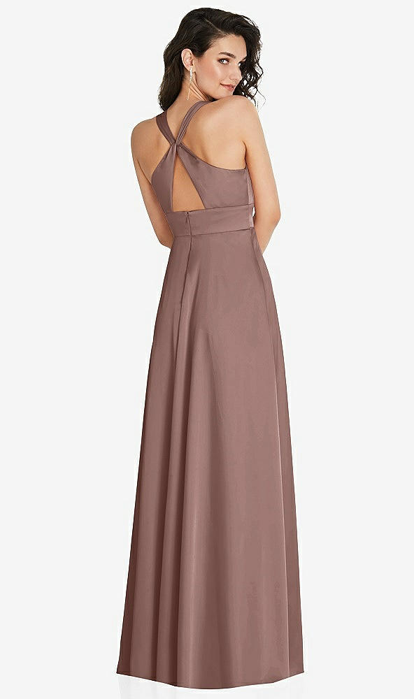 Back View - Sienna Shirred Shoulder Criss Cross Back Maxi Dress with Front Slit