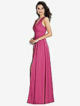 Side View Thumbnail - Tea Rose Shirred Shoulder Criss Cross Back Maxi Dress with Front Slit