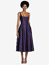 Front View Thumbnail - Concord Square Neck Full Skirt Satin Midi Dress with Pockets