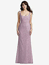 Front View Thumbnail - Suede Rose Scoop Back Sequin Lace Trumpet Gown