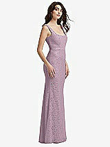 Side View Thumbnail - Suede Rose Scoop Back Sequin Lace Trumpet Gown
