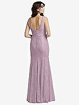 Rear View Thumbnail - Suede Rose Scoop Back Sequin Lace Trumpet Gown