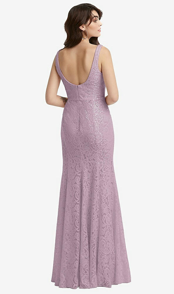Back View - Suede Rose Scoop Back Sequin Lace Trumpet Gown