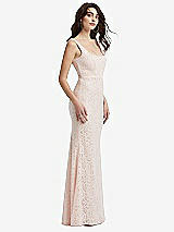 Side View Thumbnail - Ivory Scoop Back Sequin Lace Trumpet Gown
