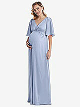 Front View Thumbnail - Sky Blue Flutter Bell Sleeve Empire Maternity Dress