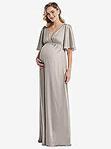 Front View Thumbnail - Taupe Flutter Bell Sleeve Empire Maternity Dress
