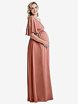 Side View Thumbnail - Desert Rose One-Shoulder Flutter Sleeve Maternity Dress