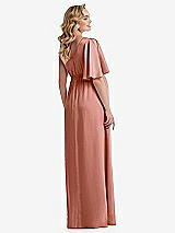 Rear View Thumbnail - Desert Rose One-Shoulder Flutter Sleeve Maternity Dress