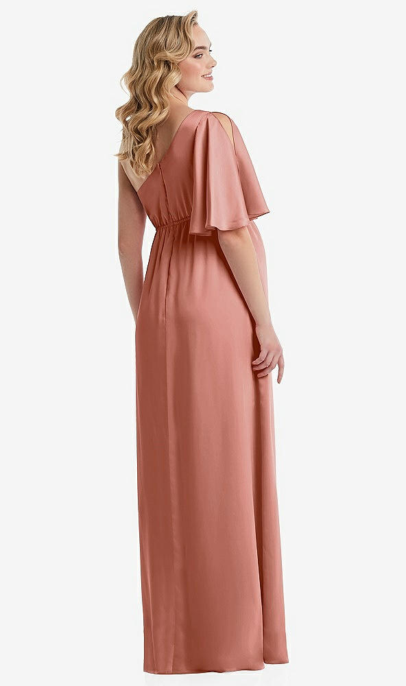Back View - Desert Rose One-Shoulder Flutter Sleeve Maternity Dress