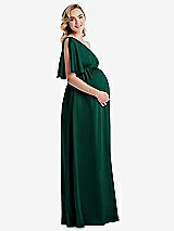 Side View Thumbnail - Hunter Green One-Shoulder Flutter Sleeve Maternity Dress