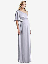 Front View Thumbnail - Silver Dove One-Shoulder Flutter Sleeve Maternity Dress