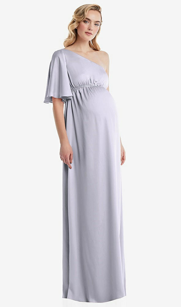 Front View - Silver Dove One-Shoulder Flutter Sleeve Maternity Dress