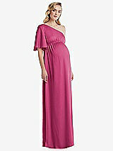 Front View Thumbnail - Tea Rose One-Shoulder Flutter Sleeve Maternity Dress