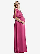 Side View Thumbnail - Tea Rose One-Shoulder Flutter Sleeve Maternity Dress