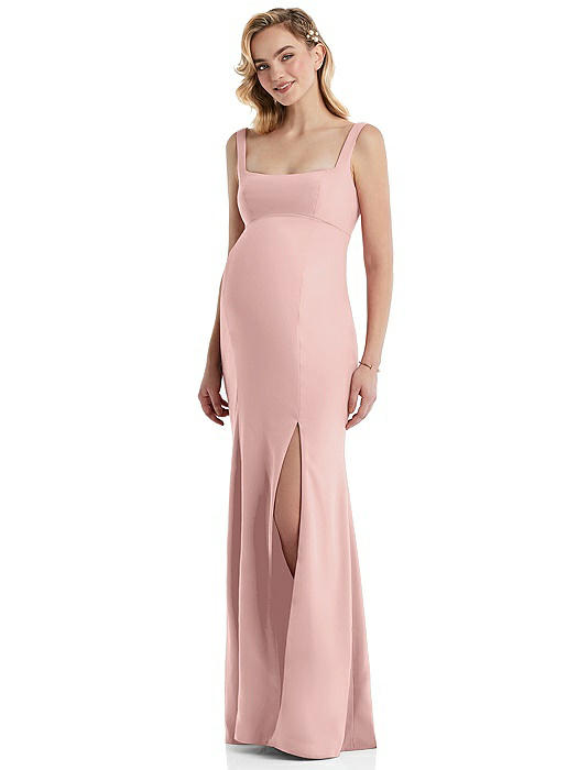 Wide Strap Square Neck Maternity Trumpet Gown