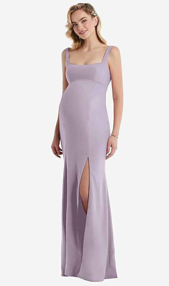 Front View - Lilac Haze Wide Strap Square Neck Maternity Trumpet Gown