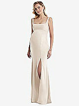 Front View Thumbnail - Oat Wide Strap Square Neck Maternity Trumpet Gown
