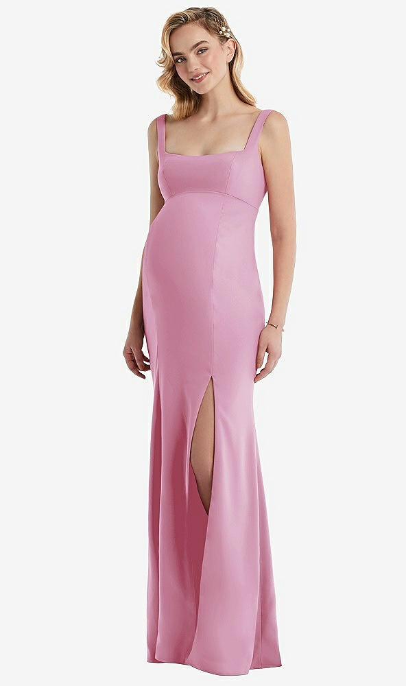 Front View - Powder Pink Wide Strap Square Neck Maternity Trumpet Gown
