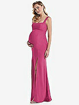 Side View Thumbnail - Tea Rose Wide Strap Square Neck Maternity Trumpet Gown