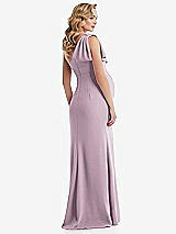 Rear View Thumbnail - Suede Rose One-Shoulder Ruffle Sleeve Maternity Trumpet Gown