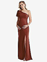Front View Thumbnail - Auburn Moon One-Shoulder Ruffle Sleeve Maternity Trumpet Gown
