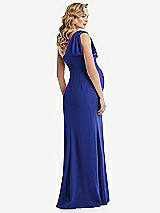 Rear View Thumbnail - Cobalt Blue One-Shoulder Ruffle Sleeve Maternity Trumpet Gown