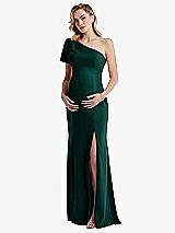 Front View Thumbnail - Evergreen One-Shoulder Ruffle Sleeve Maternity Trumpet Gown