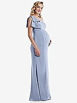 Side View Thumbnail - Sky Blue One-Shoulder Ruffle Sleeve Maternity Trumpet Gown
