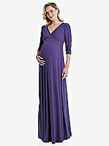 Front View Thumbnail - Regalia - PANTONE Ultra Violet 3/4 Sleeve Wrap Bodice Maternity Dress